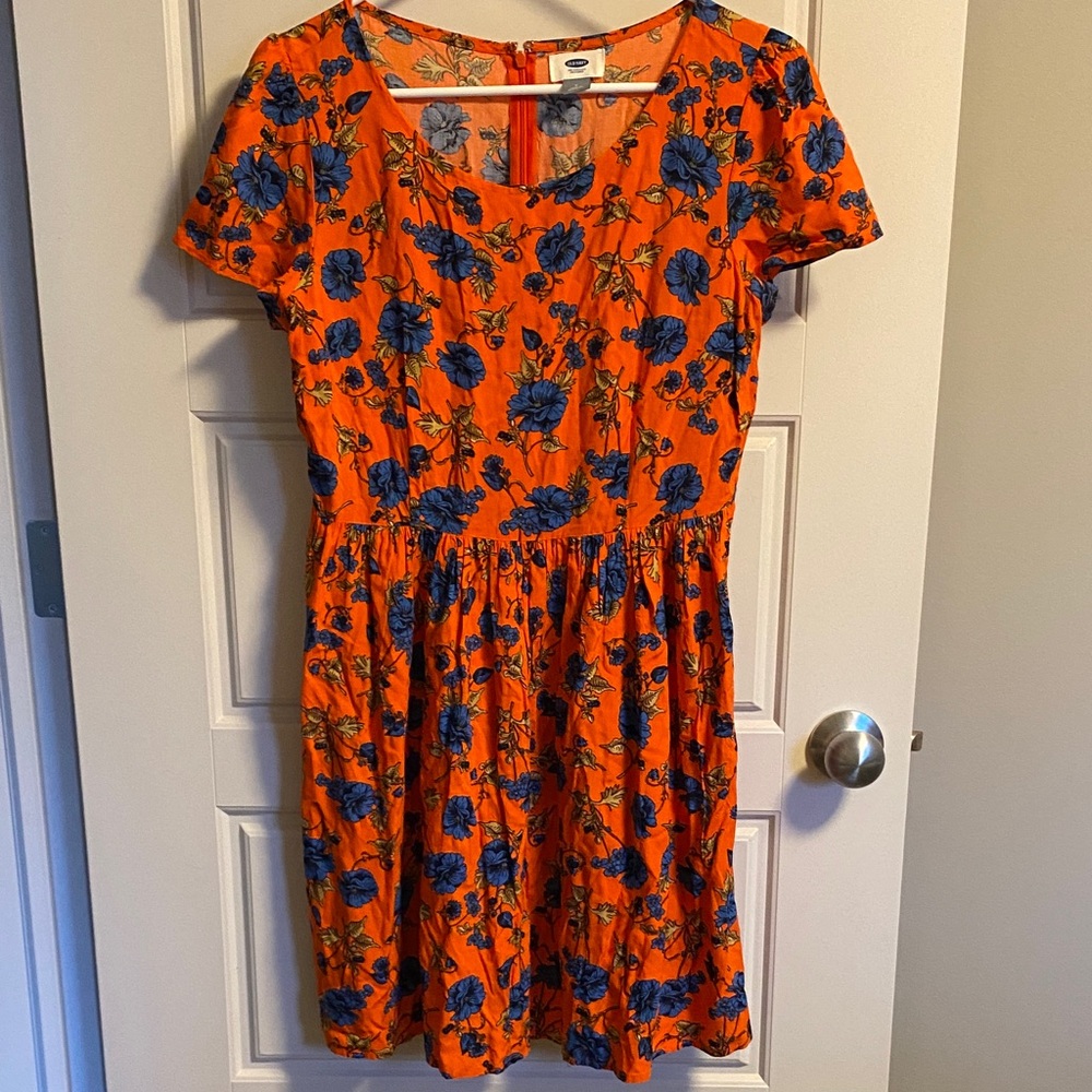 Old Navy Orange Dress with Blue Floral Print